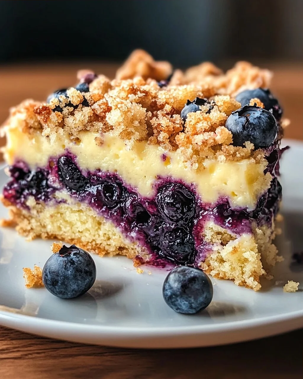 Blaubeerkuchen mit Pudding und Streusel