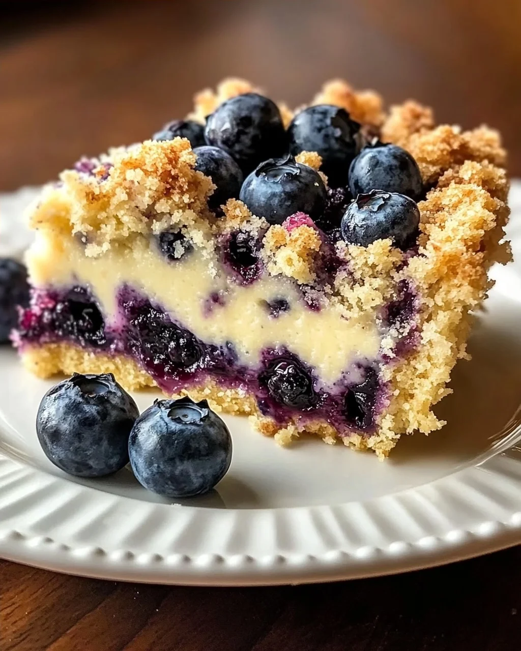Blaubeerkuchen mit Pudding und Streusel