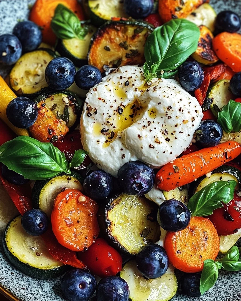 Burrata-Salat mit Ofengemüse und Blaubeeren