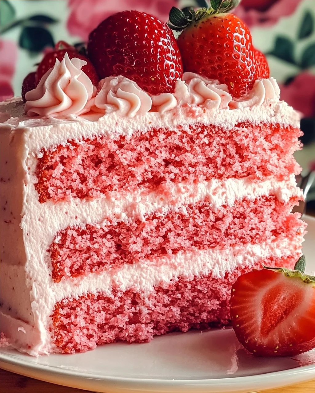 Dreischichtiger Erdbeerkuchen mit Frischkäse-Frosting