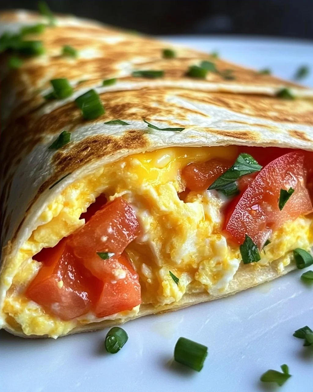 Frühstückswrap mit Ei, Käse und Tomaten