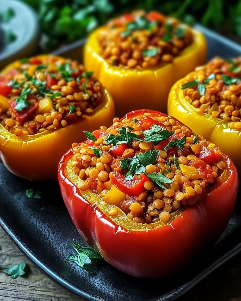 Gefüllte Spitzpaprika mit roten Linsen