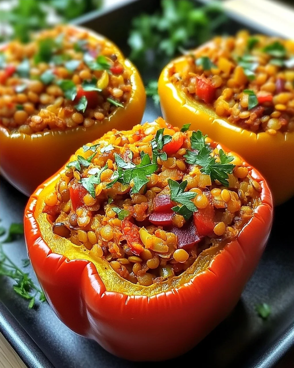 Gefüllte Spitzpaprika mit roten Linsen