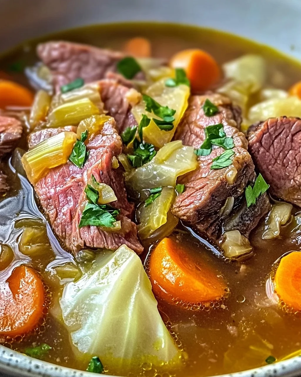 Gemütliche Rinderbrust- und Kohl-Suppe für kalte Tage