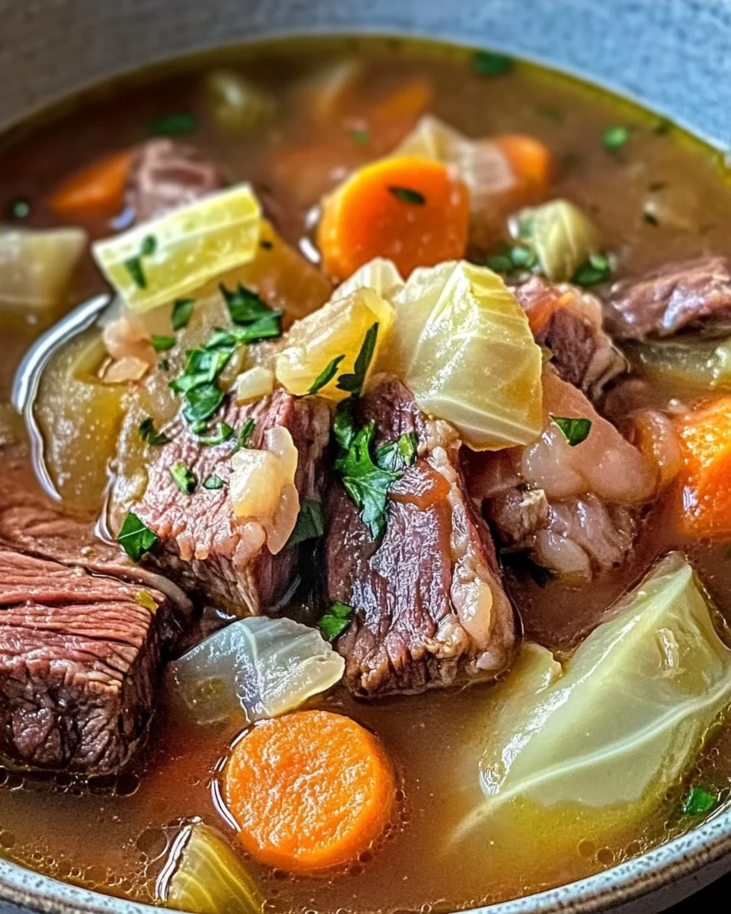 Gemütliche Rinderbrust- und Kohl-Suppe für kalte Tage