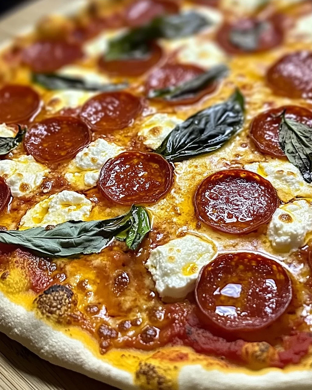 Heiße Honig-Pepperoni-Ricotta-Pizza für den Sommer