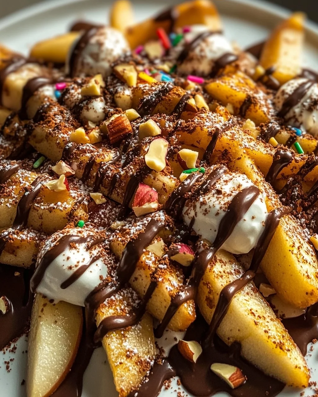Himmlische Knusprige Apfel-Pommes Nachos mit Schoko-Drizzle