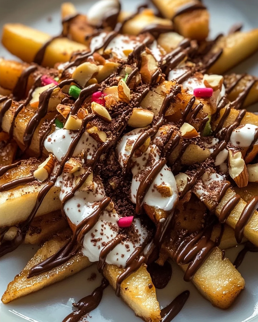 Himmlische Knusprige Apfel-Pommes Nachos mit Schoko-Drizzle
