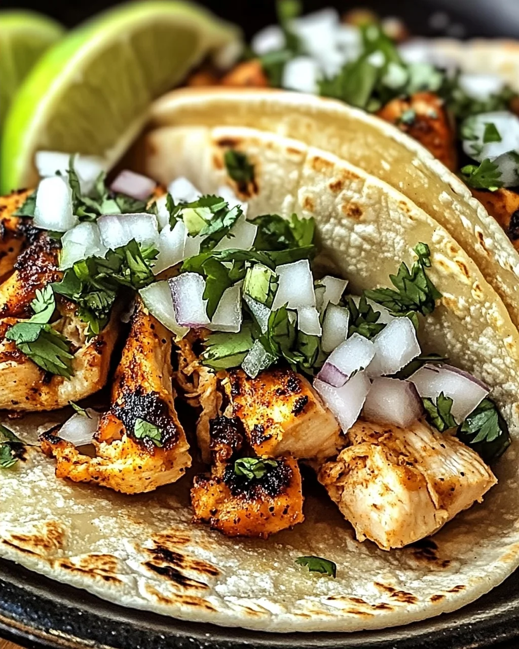 Hühnchen Straßen Tacos mit frischen Toppings