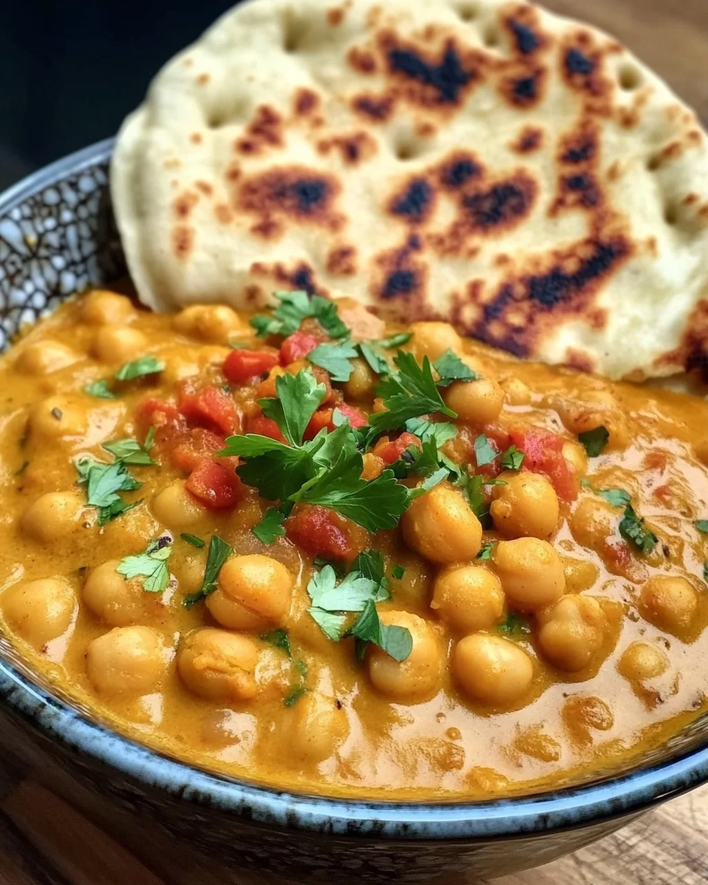 Kichererbsen-Curry mit Naan Brot