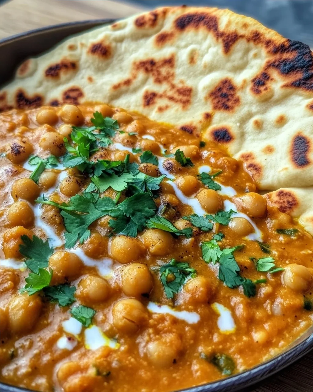 Kichererbsen-Curry mit Naan Brot
