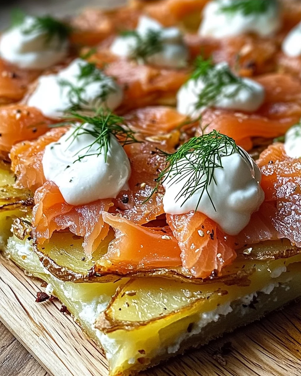 Knusprige Kartoffelgalette mit Räucherlachs und Crème Fraîche
