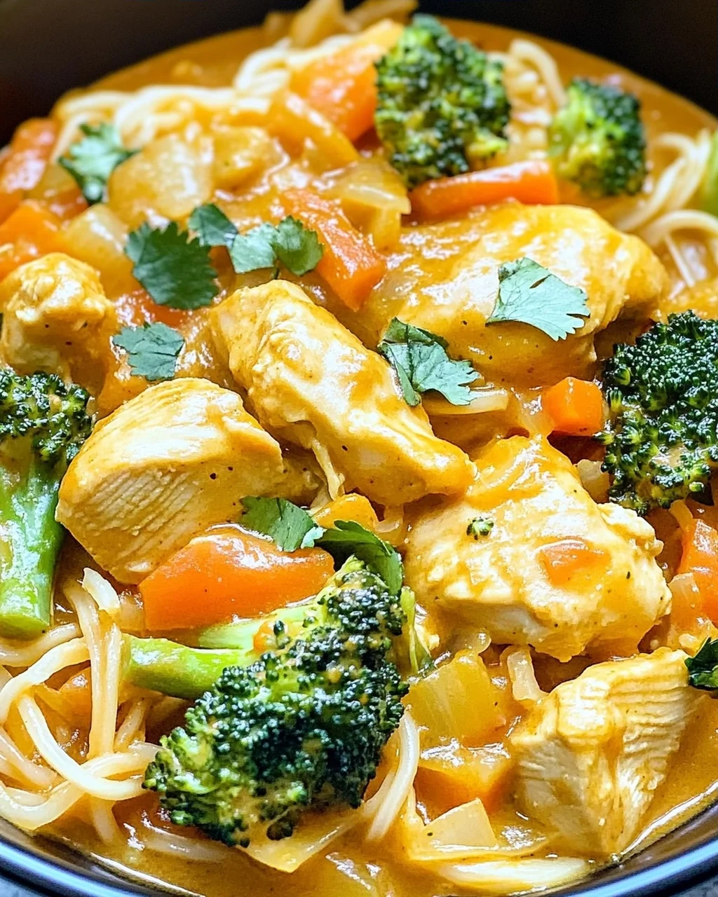 Kokosnuss-Curry-Hühnchen und Reisnudeln leicht gemacht