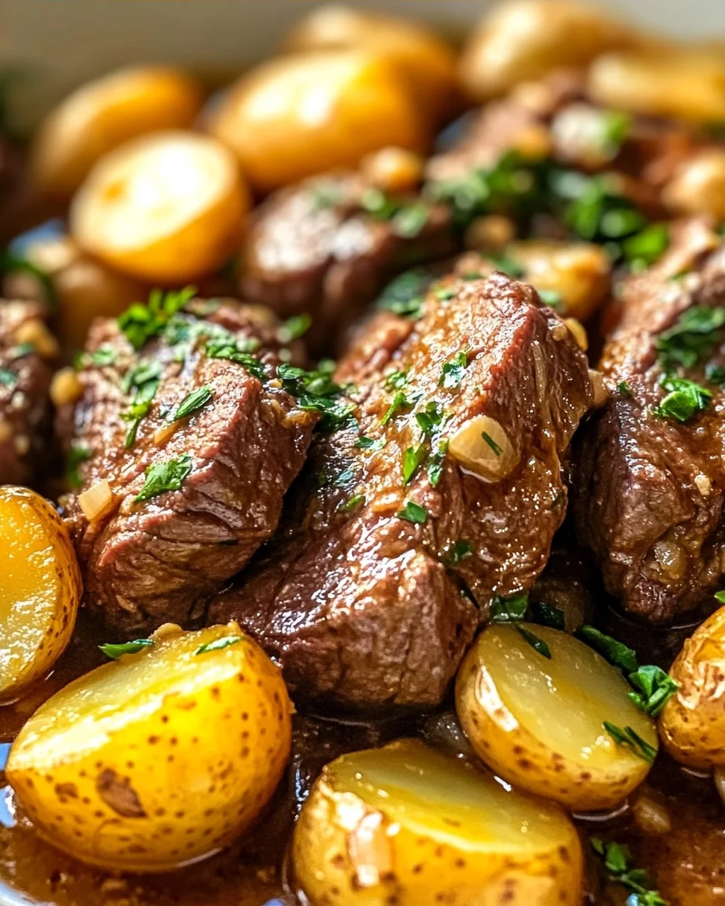 One Pot Slow Cooker Knoblauchbutter-Rindfleisch mit Kartoffeln