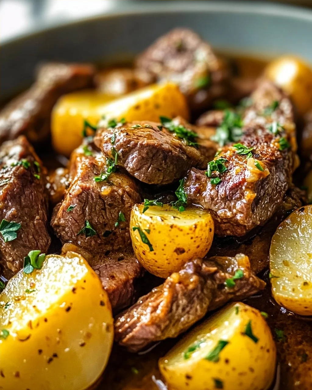 One Pot Slow Cooker Knoblauchbutter-Rindfleisch mit Kartoffeln