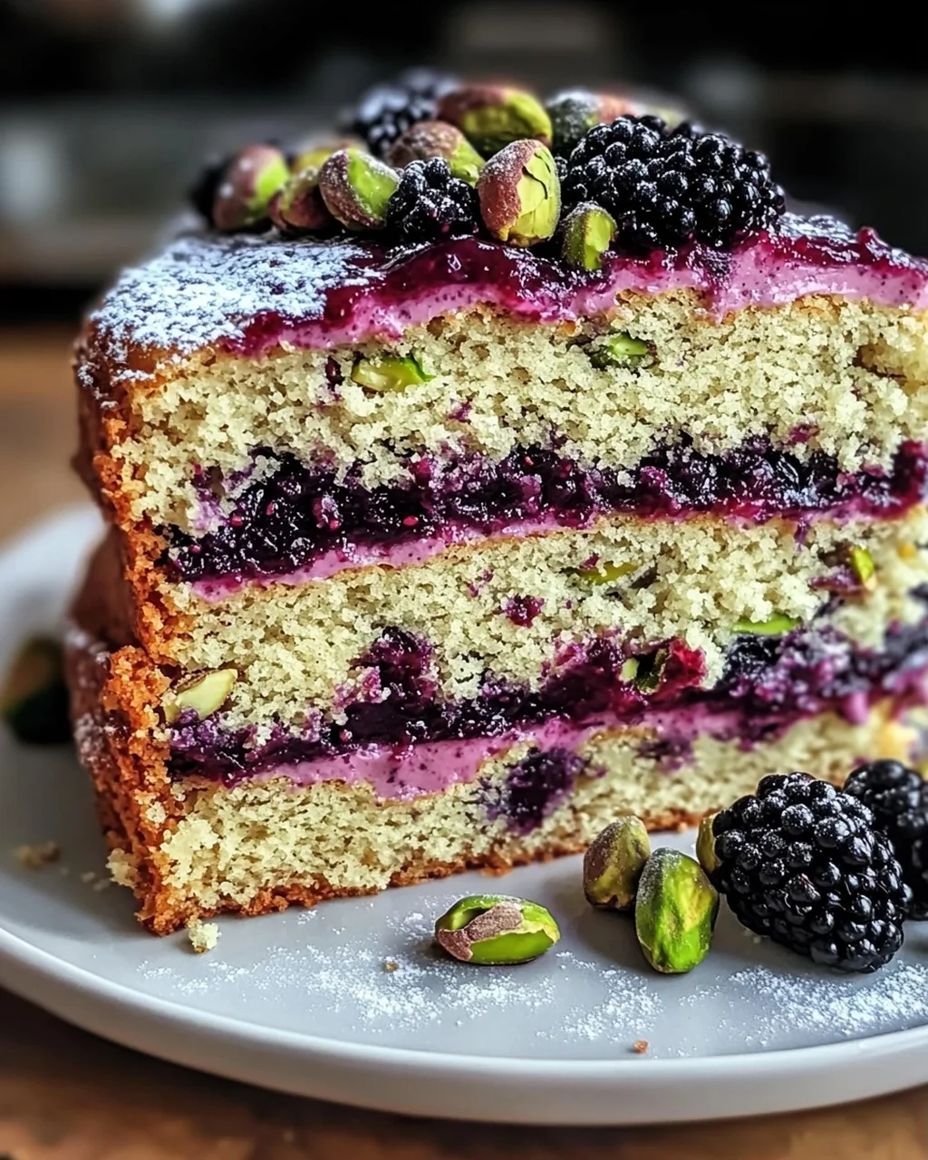 Pistazien- und Brombeeren-Olivenölkuchen für Feinschmecker