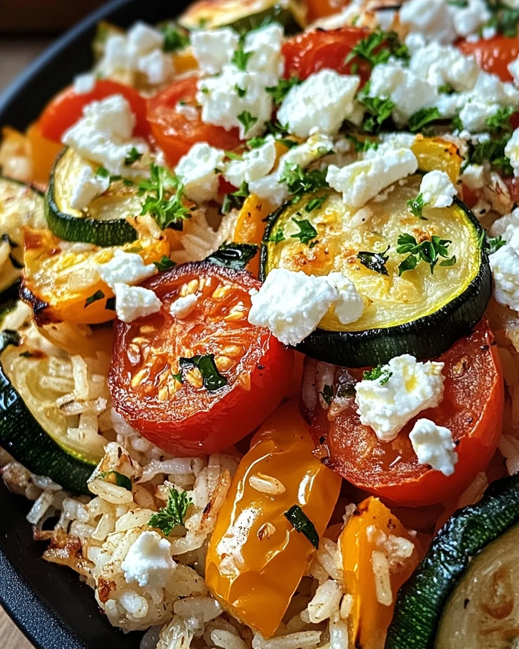 Reis aus dem Ofen mit Feta und Gemüse