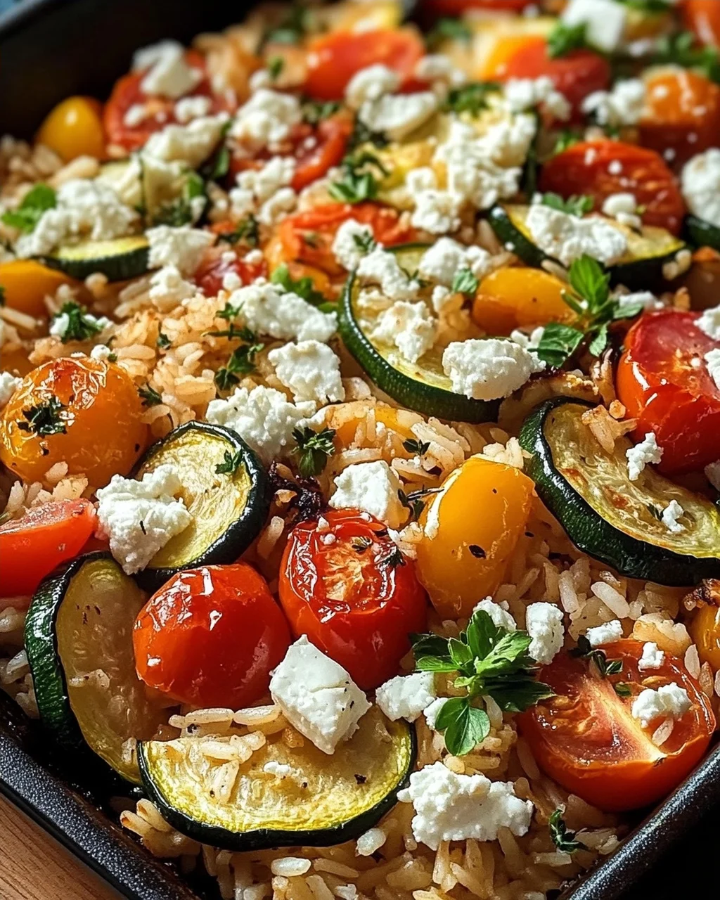 Reis aus dem Ofen mit Feta und Gemüse