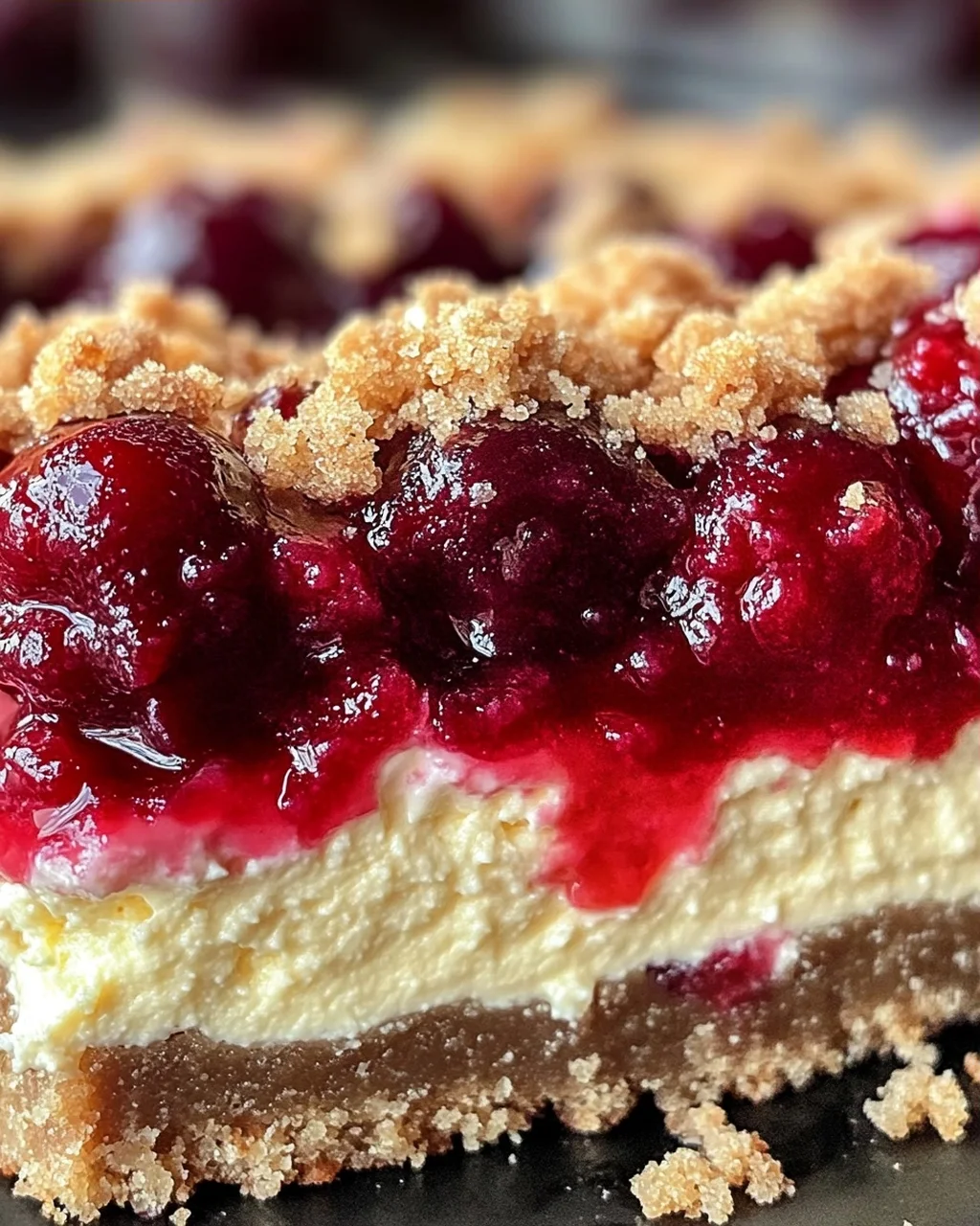 Saftiger Käsekuchen mit Kirschen und Streuseln