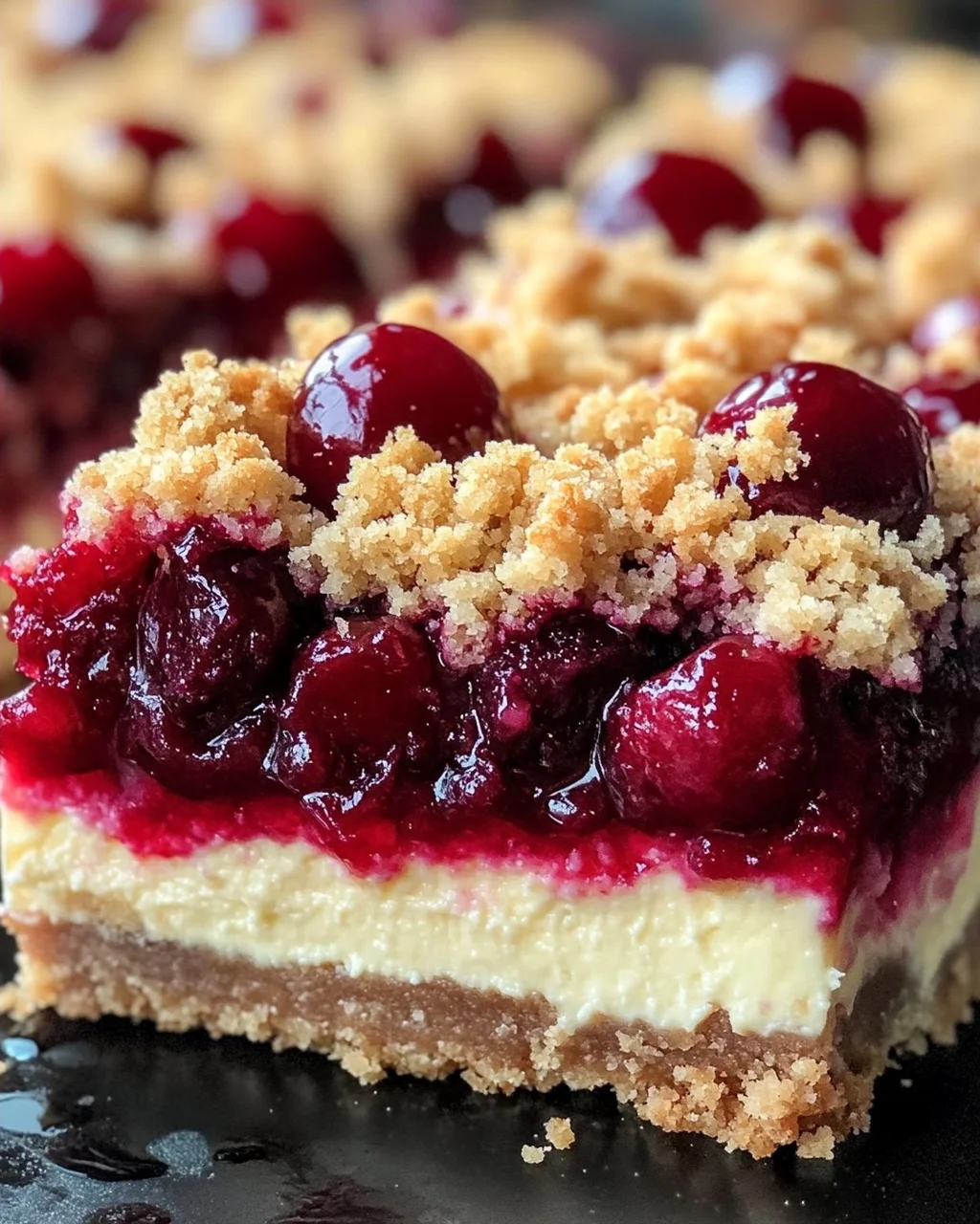 Saftiger Käsekuchen mit Kirschen und Streuseln