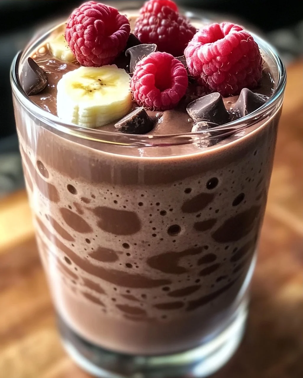 Schokoladen-Bananen-Himbeer-Frühstücksgetränk für den perfekten Start