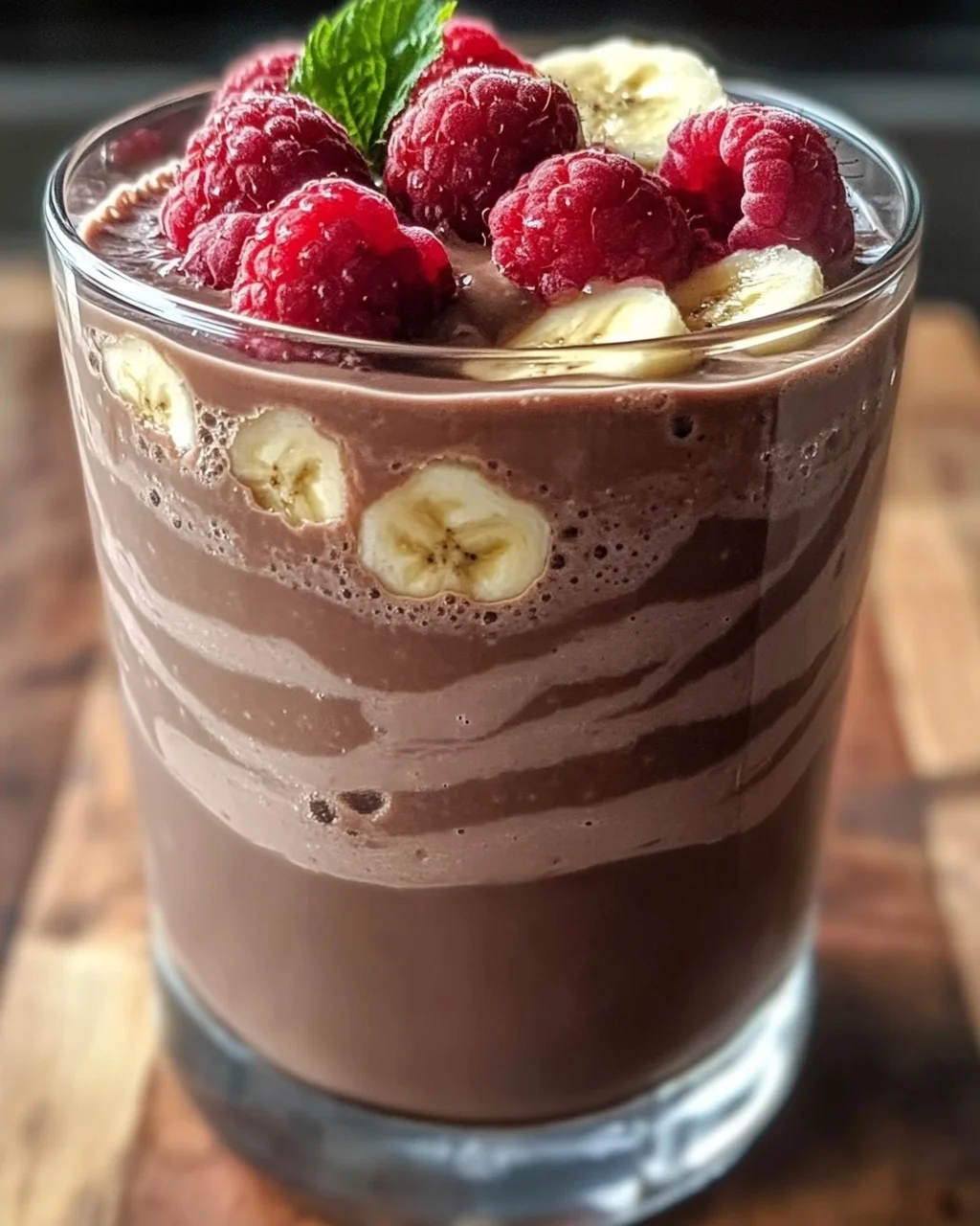 Schokoladen-Bananen-Himbeer-Frühstücksgetränk für den perfekten Start