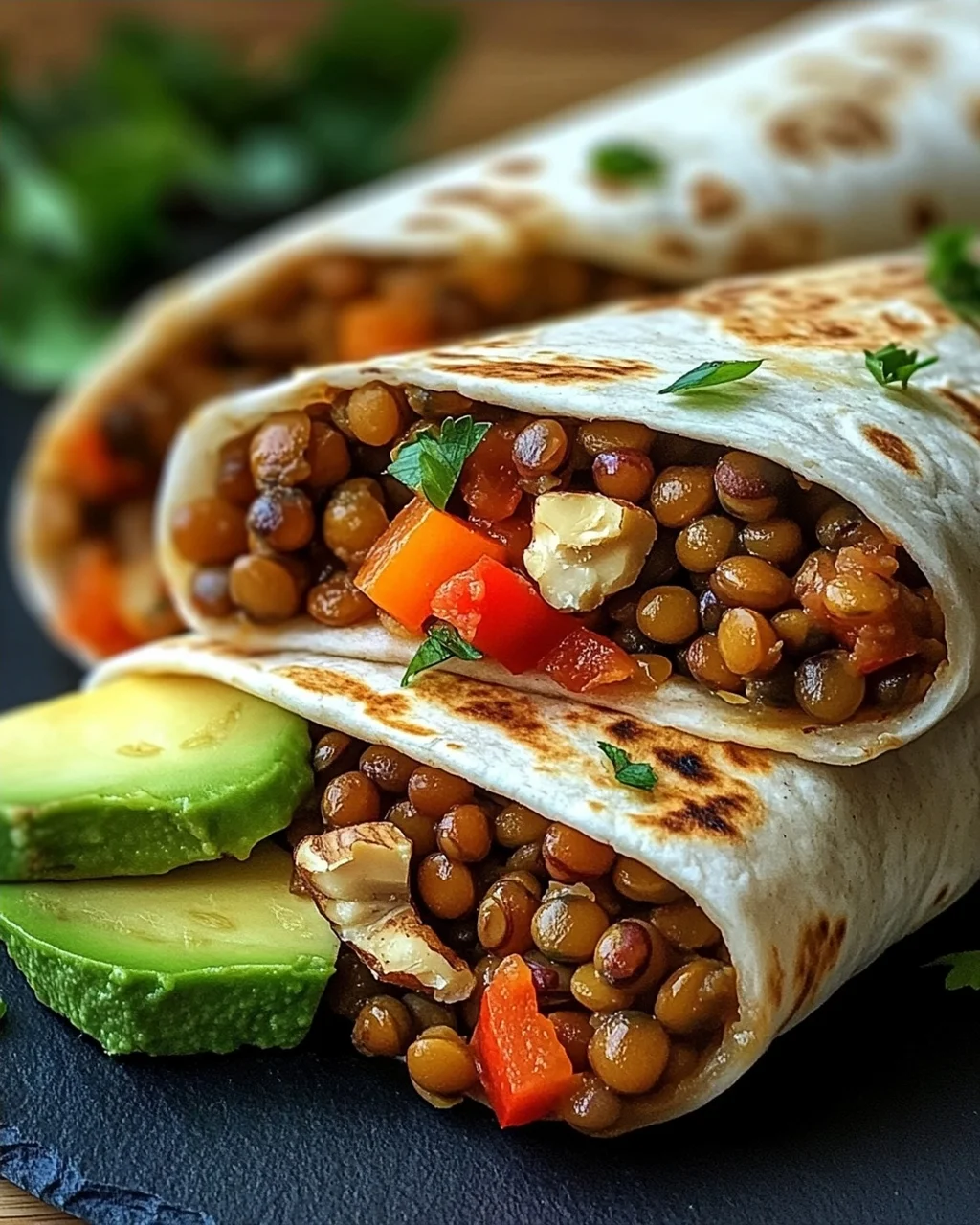 Vegetarische Burritos mit Linsen und Walnüssen