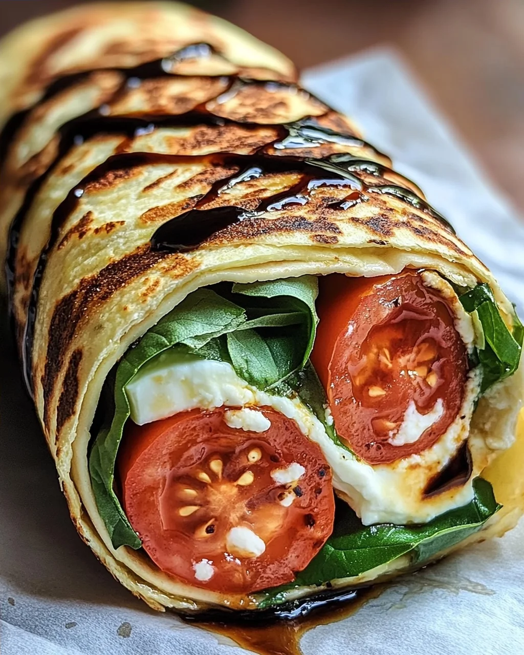 Vegetarischer Wrap mit Tomate und Mozzarella